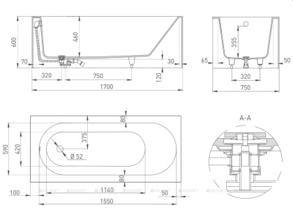 Ванна из искусственного камня FABIA 170,102611G