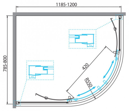 DUE-RH-2-120/80-C-Cr Душевой уголок