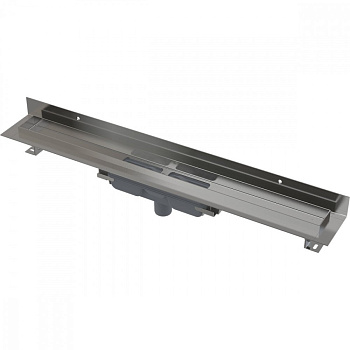 Водоотводящий желоб с порогами для цельной решетки и фиксированным воротником к стене, вертикальный сток