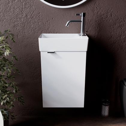 Тумба подвесная SANCOS Mini 355х205х500, с распашной дверцей, внутри 1 полка, белый глянец , арт.MN35WR