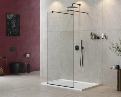 LIBERTA-L-2-105-120-C-NERO Душевая перегородка с возможностью двустороннего входа, стекло прозрачное, профиль чёрный, 1050x1200x1950 мм