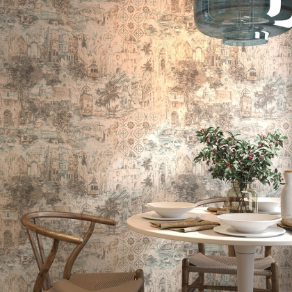 Обои виниловые Впечатление мотив, зелёный Обои виниловые Впечатление мотив, зелёный