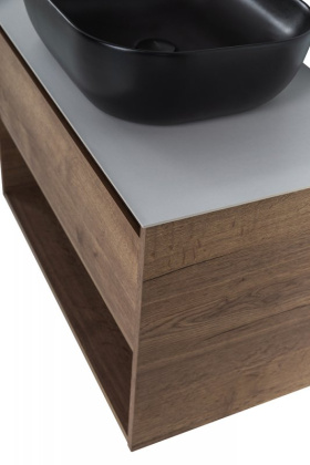 Тумба c раковиной подвесная с одним ящиком и одной открытой полкой BelBagno KRAFT 100 Rovere Nebrasca Nature, раковина белая