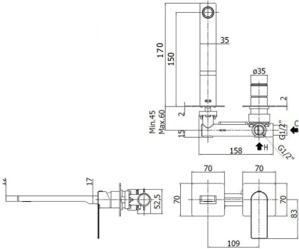 Смеситель для раковины Paffoni Tango TA104ST70 (с внутренней частью)