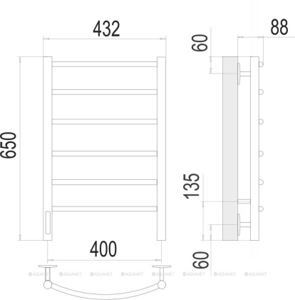 Полотенцесушитель Terminus Классик П6 400х650 левый электро