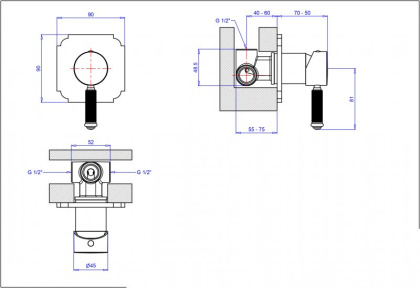 APHRODITE-DIM2-03/24-Bi Встраиваемый однорычажный смеситель для душа, исполнение золото 24 карат, ручки белые