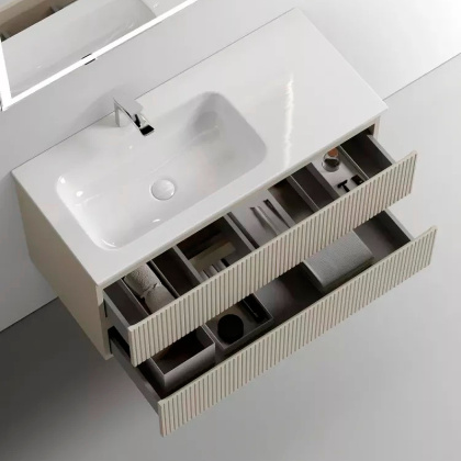 Тумба подвесная SANCOS Snob T левая 995х445х500, c двумя ящиками оснащенными доводчиками, Beige Soft , арт.SNT100LCE