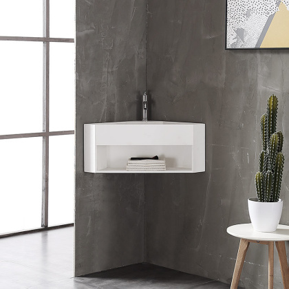 Тумба с раковиной ABBER Stein AS2653 подвесная, угловая, белая матовая