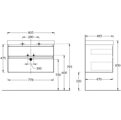 Тумба CUBO подвесная с ящиками 80, лимо матовая CU.80\LIM