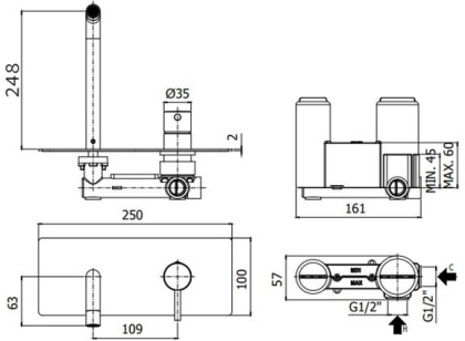Смеситель для раковины Paffoni Light LIG106NO (с внутренней частью) черный матовый