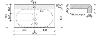 Столешница для ванной комнаты SANCOS  800х460 , арт. TT80A1X