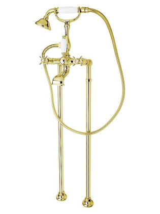 LORD-VDP-03/24-Bi Напольный смеситель для ванны с ручным душем Исполнение: Золото 24 карат, Ручки: Белый  LORD-VDP-03/24-Bi Напольный смеситель для ванны с ручным душем Исполнение: Золото 24 карат, Ручки: Белый