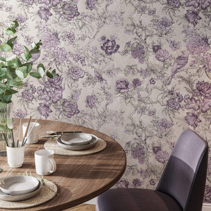 Обои виниловые Азулежу мотив, бежево-фиолетовый