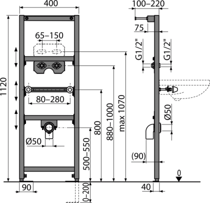 Монтажная рама для умывальника и смесителя