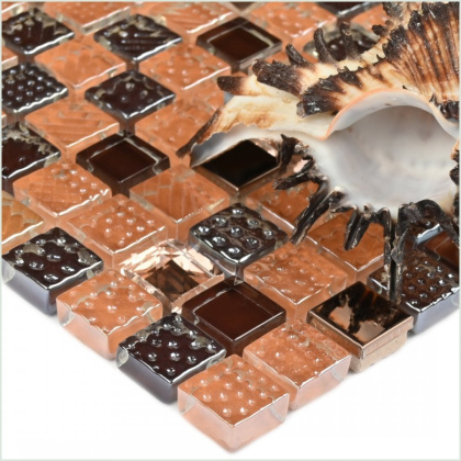 Мозаика стеклянная с камнем Crystal Brown (чип 8*15*15) 300*300(11шт.-0.99м2), м2 Мозаика стеклянная с камнем Crystal Brown (чип 8*15*15) 300*300(11шт.-0.99м2), м2