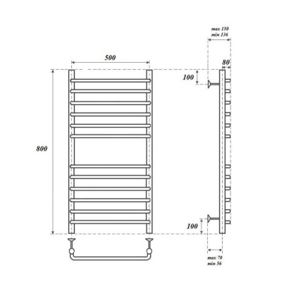 Полотенцесушитель водяной Point Нептун премиум PN09158S П12 500x800, хром
