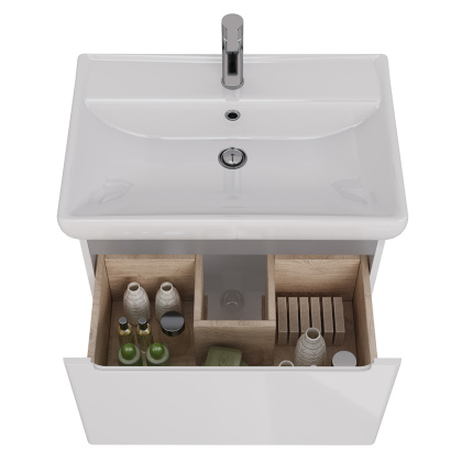 Тумба Lemark BUNO MINI 70см под 1 раковину, подвесная,1 ящик, цвет корпуса, фасада: Белый глянец Тумба Lemark BUNO MINI 70см под 1 раковину, подвесная,1 ящик, цвет корпуса, фасада: Белый глянец