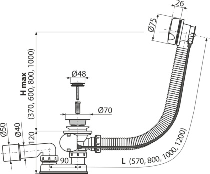 Сифон для ванны автомат комплект, белый Сифон для ванны автомат комплект, белый