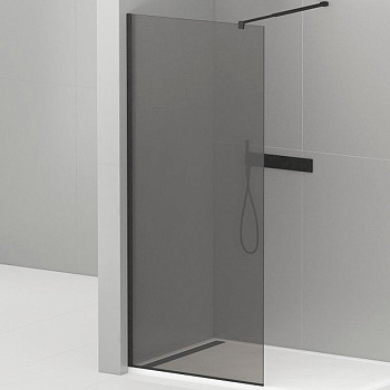 LIBERTA-L-1-90-120-GR-NERO Душевая перегородка с односторонним входом, стекло графит, профиль чёрный, 900x1200x1950 мм