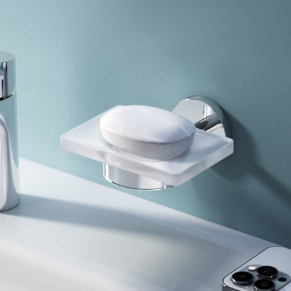 Стеклянная мыльница X-Joy с настенным держателем, 5,3х11х11,2 см, хром, A85A34200