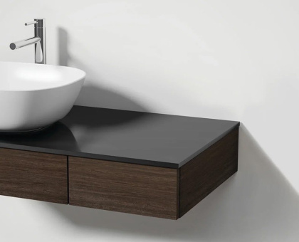 Модуль 90 см под раковину с выдвижным ящиком, левосторонний, темный вяз