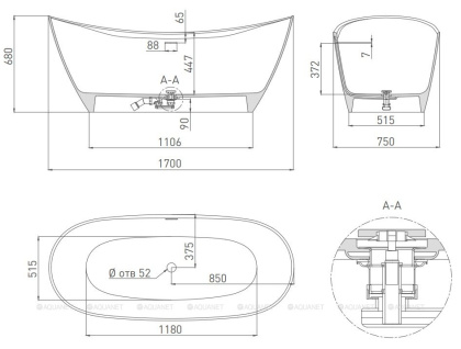 Ванна из искусственного камня Noemi 170,101712G