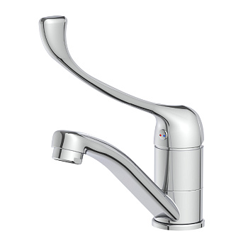 Смеситель для раковины с локтевой рукояткой с поворотным изливом, высота излива 7 см, длина 14 см, латунь/хром