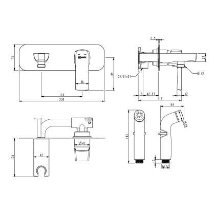 Смеситель Lemark Ursus LM7220BL с гигиеническим душем, встраиваемый Смеситель Lemark Ursus LM7220BL с гигиеническим душем, встраиваемый