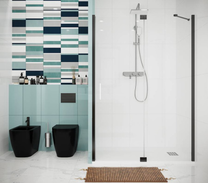 Боковая перегородка Creto Tenta 123-SP-800-C-B-8 стекло прозрачное EASY CLEAN, профиль черный, 80х200 см