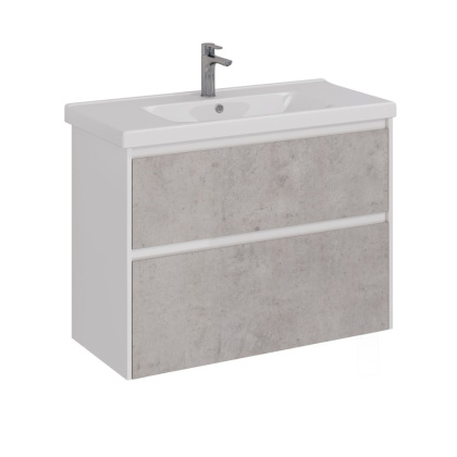 Тумба Lemark COMBI 100см под 1 раковину, подвесная/напольная, 2 ящика, цвет фасада: Бетон, цвет корпуса: Белый глянец