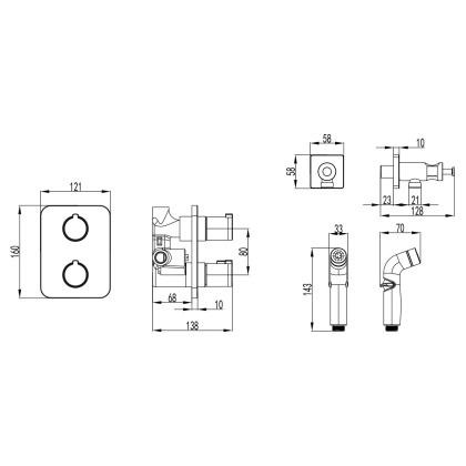 Смеситель Lemark Yeti LM7820C термостатический с гигиеническим душем, встраиваемый Смеситель Lemark Yeti LM7820C термостатический с гигиеническим душем, встраиваемый