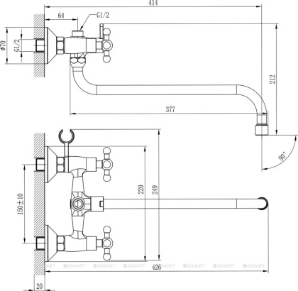 Смеситель Rossinka G02-84 для ванны универсальный