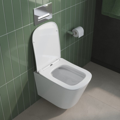 DUE 2.0 Унитаз подвесной безободковый с сиденьем дюропласт soft close BB7107CHR/SC DUE 2.0 Унитаз подвесной безободковый с сиденьем дюропласт soft close BB7107CHR/SC