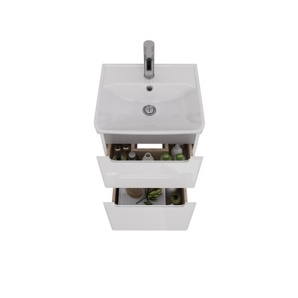 Тумба Lemark BUNO 45см под 1 раковину, подвесная/напольная, 2 ящика, цвет корпуса, фасада: Белый глянец