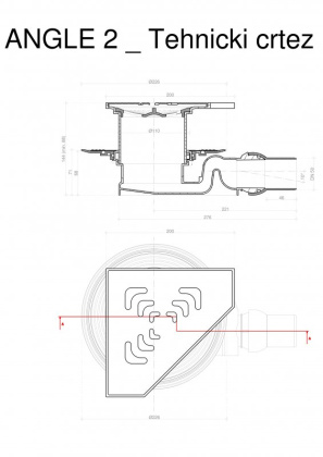 13000013 Угловой трап 194х194 мм Confluo Standard Angle, металл с перфорацией Square (квадрат) Исполнение: Хром 