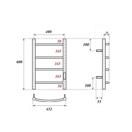 Полотенцесушитель электрический Point Афина PN04846B П4 400x600 диммер справа, черный