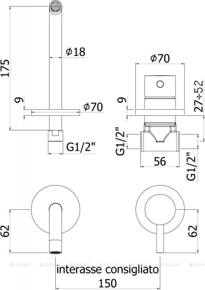 Смеситель для раковины Paffoni Light LIG006BO70 (с внутренней частью)