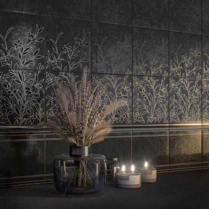 Декор Барберино 4 чёрный глянцевый 20x20x0,69