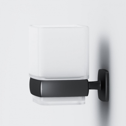 Стеклянный стакан Gem с настенным держателем, 10х7х9,7 см, черный, A9034322