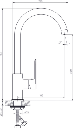 Смеситель для кухни с высоким поворотным изливом RUSH Haiti (HA1935-22) 