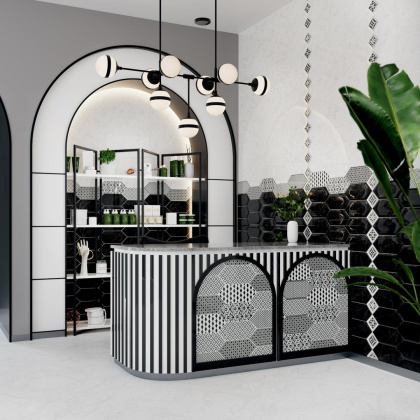 Декор 3 TOC006 Келуш Черный/Белый (9,8см*9,8см*6,9мм) (27шт/0,259м2) Орнамент, шт