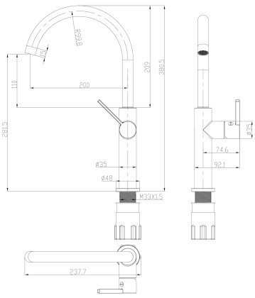 Смеситель для мойки OMNIRES TULA TL6050BL (черный BLM)