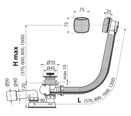 Слив-перелив для ванны AlcaPlast A55K NEW автомат Слив-перелив для ванны AlcaPlast A55K NEW автомат