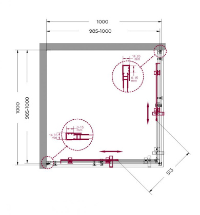 MARINO-A-2-90-C-GM Душевой уголок, Условный размер, мм:900x900x1950 Габариты с диапазоном регулировок, мм:(885-900)х(885-900)x1950  MARINO-A-2-90-C-GM Душевой уголок, Условный размер, мм:900x900x1950 Габариты с диапазоном регулировок, мм:(885-900)х(885-900)x1950