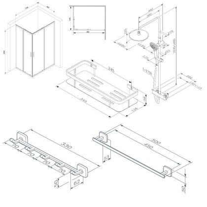 Комплект для ванной комнаты, зона помывочной 120x80 см WK93ER