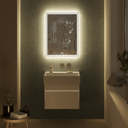 Зеркало TECNO c LED 60 с подсветкой, с функцией антизапотевание, белое глянцевое Зеркало TECNO c LED 60 с подсветкой, с функцией антизапотевание, белое глянцевое