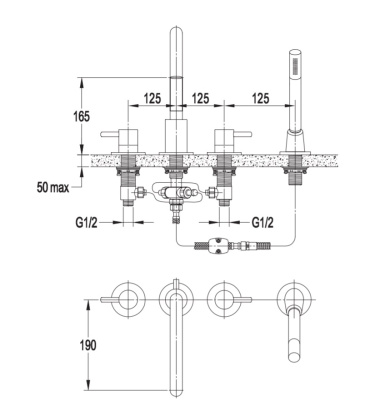 Смеситель для ванны на 4 отверстия OMNIRES Y Y1232CR (хром)