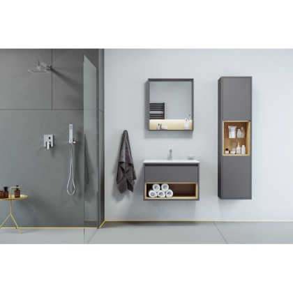 Тумба под раковину EXCELLENT Tuto 60 см (серый/дуб), 1 ящик