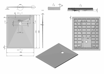 Поддон для душа из искусственного камня VST-4SR1012A,1200*1000*25, антрацит