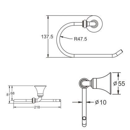 Полотенцедержатель в форме полукольца удлиненный, RG1206 Rose, Хром